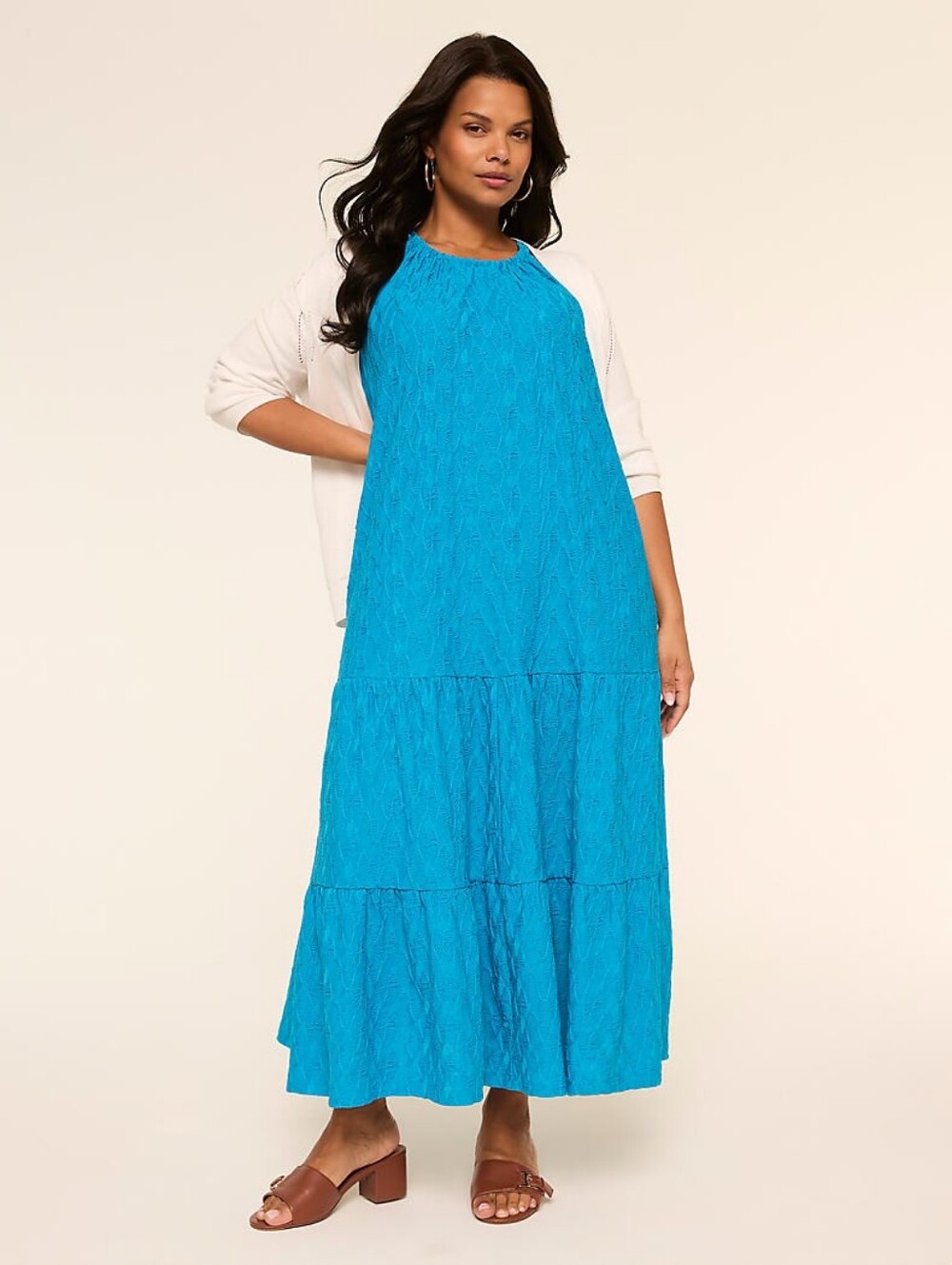 Lane Bryant Women's Plus Size 18/20 Teal Blue Tiered Halter Maxi Dress Nwt